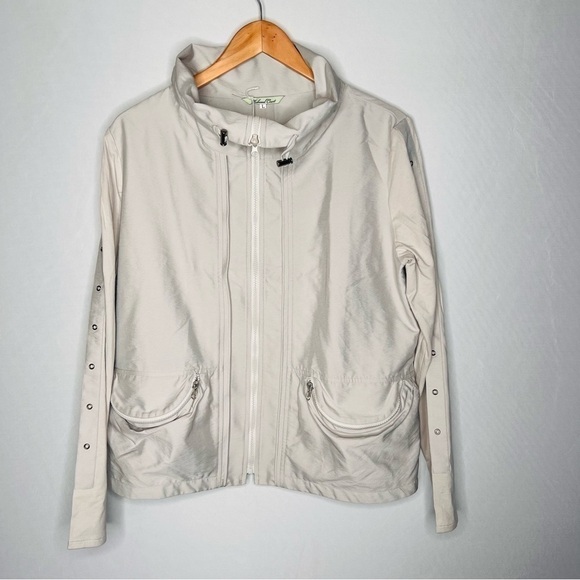 NWT! Redwood Court Double Knit Silver Gray Linen Poly Shark Skin Jacket. Size L - Picture 2 of 14